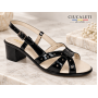 sandale dama negre lacuite din piele naturala cu toc gros si barete perforate S6LN Ciucaleti